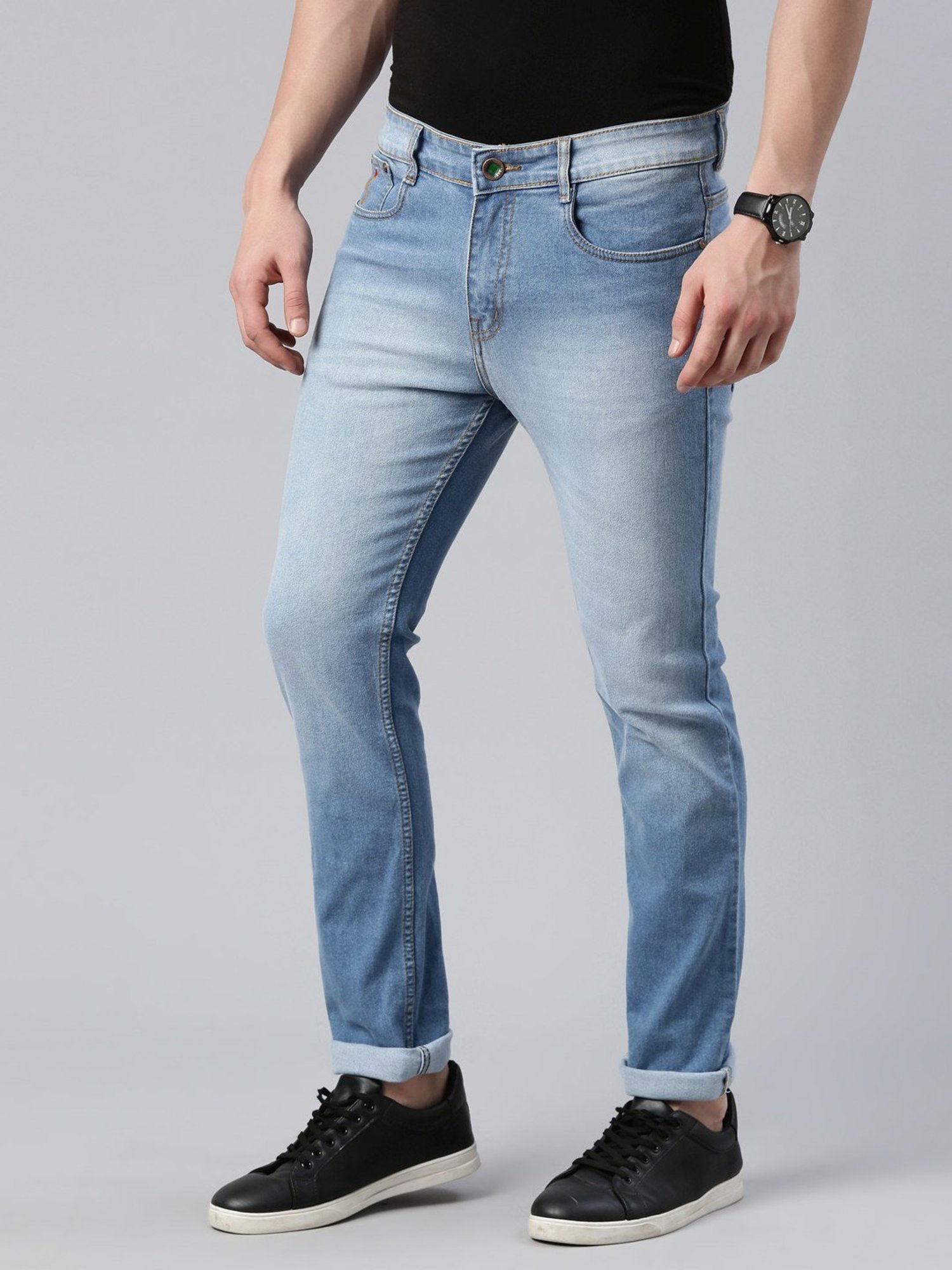 CINOCCI Sky Blue Cotton Slim Fit Jeans