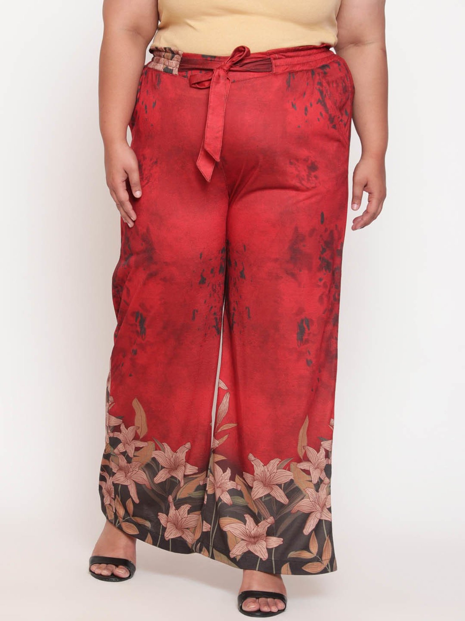 Amydus Red Floral Print Palazzos