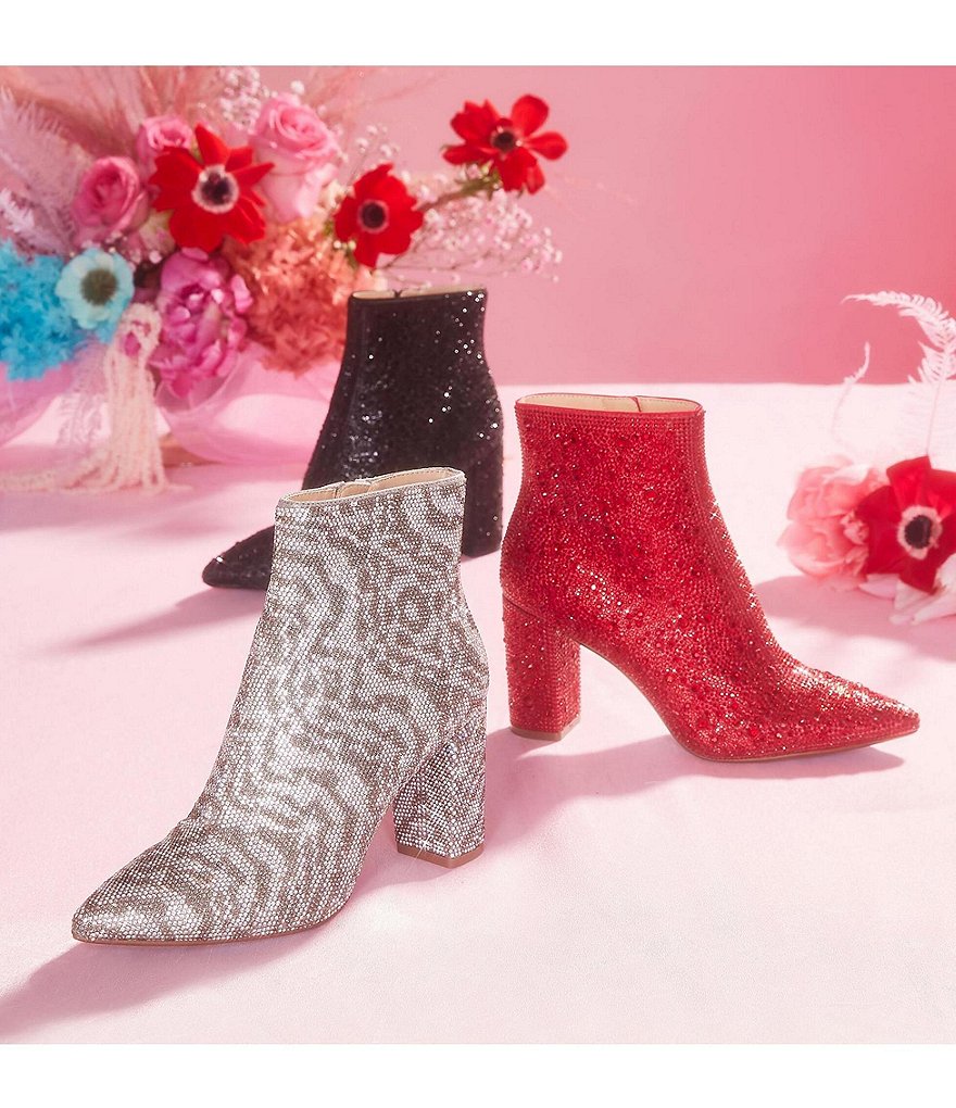 Blue by Betsey Johnson Cady Rhinestone Embellished Block Heel Booties