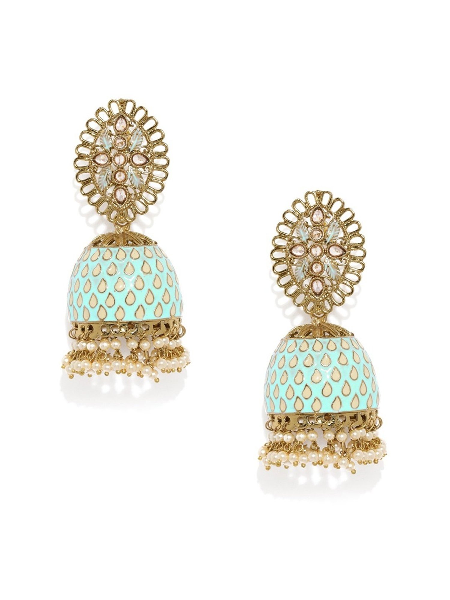 Zaveri Pearls Antique Turquoise Enamelling Jhumki Earrings - ZPFK9390
