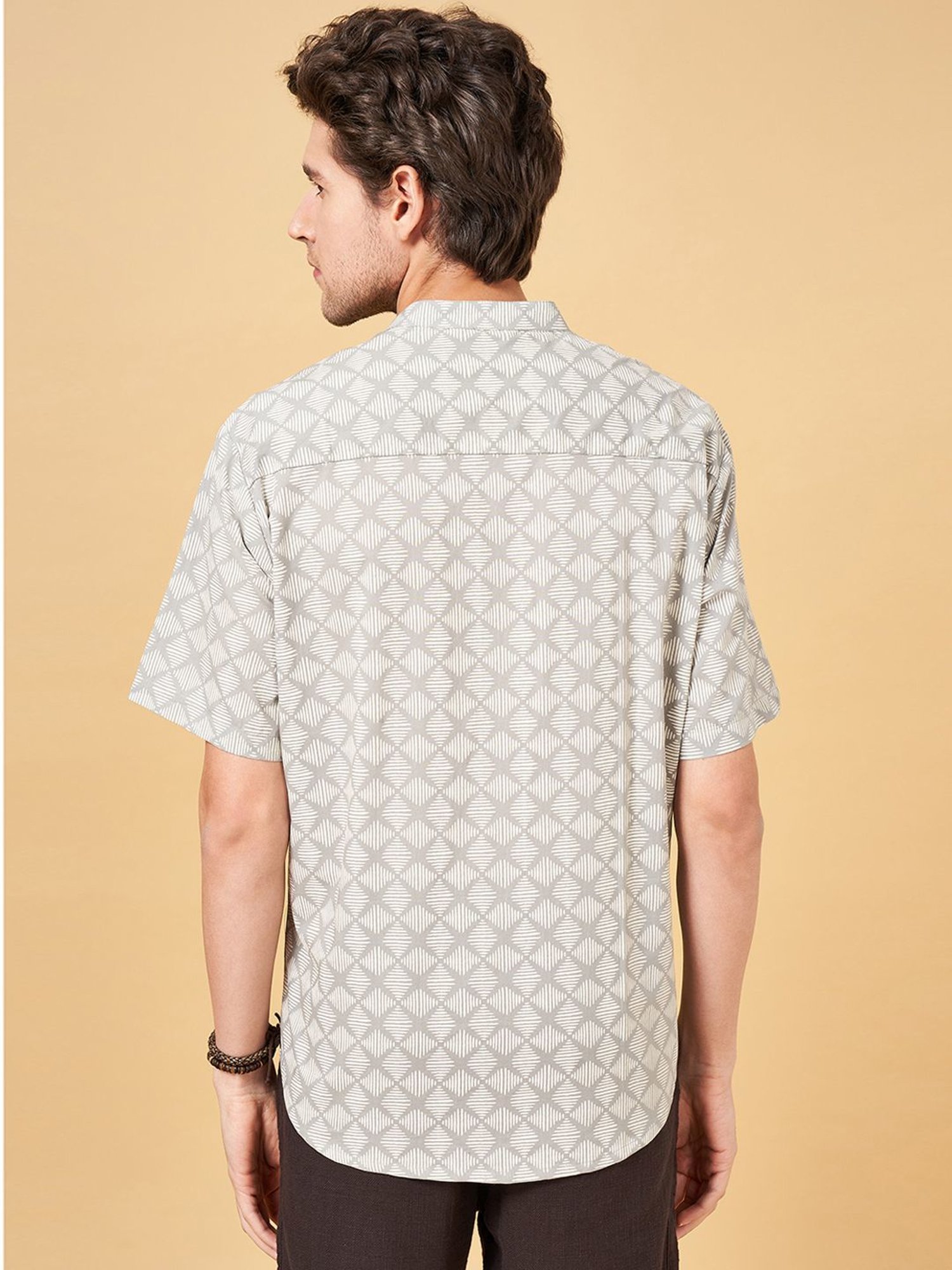 Indus Route by Pantaloons Desert Sage Regular Fit Printed Shirt