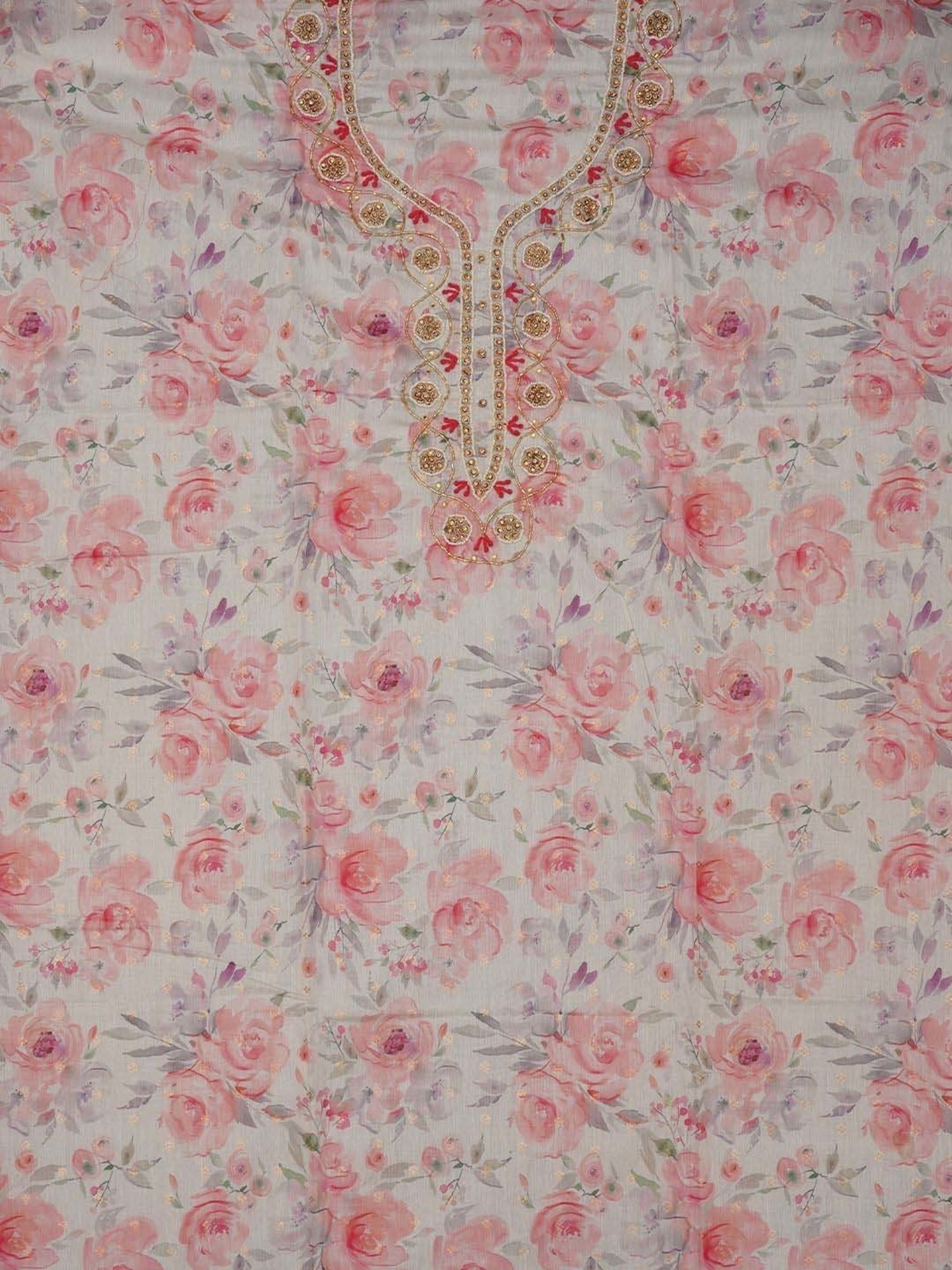 Jaipur Kurti White & Orange Embellished Unstitched Dress Material