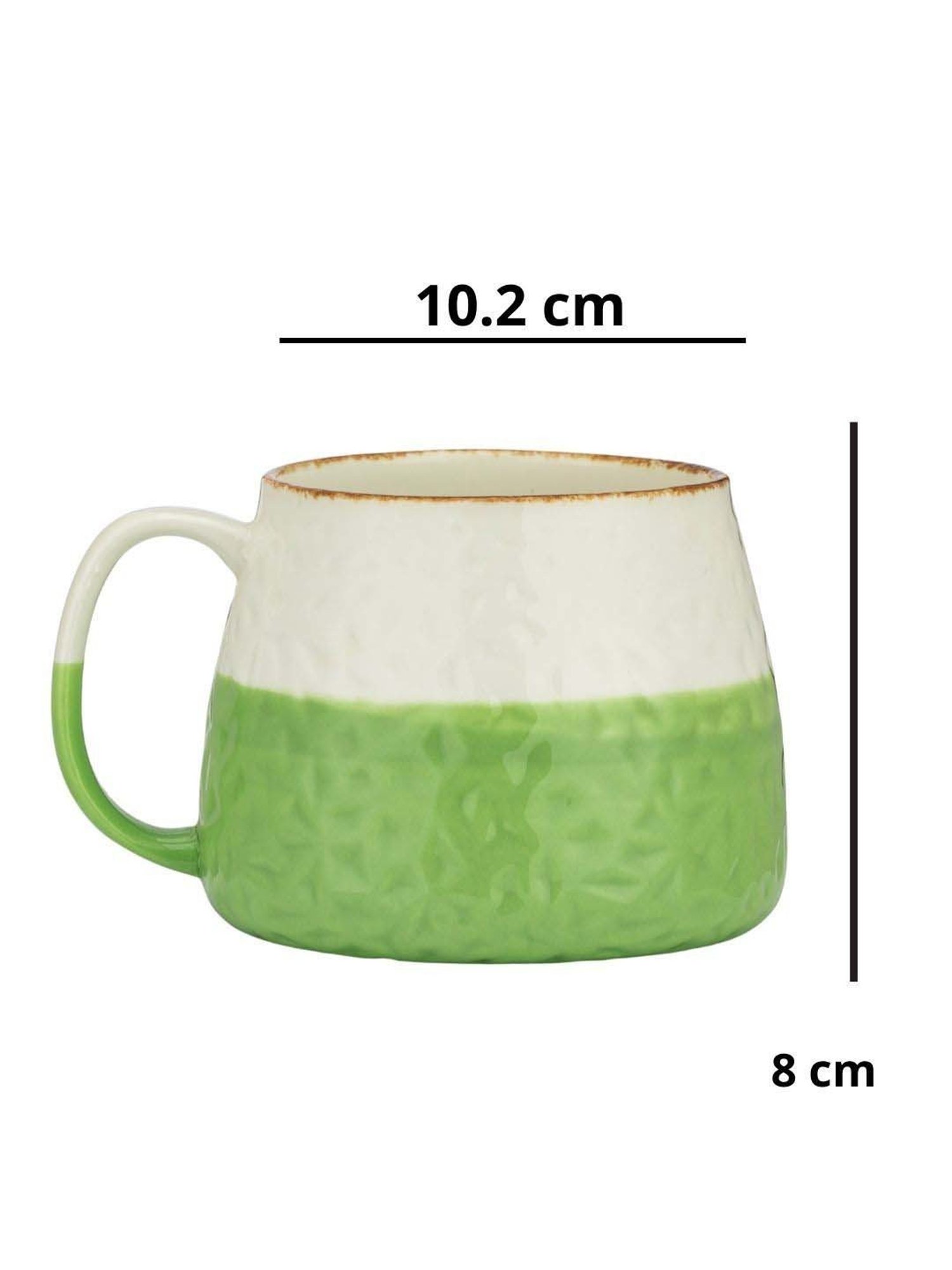 Clay Craft Tetra Off-White & Green Ceramic Mug (0.35 L) - Set of 2