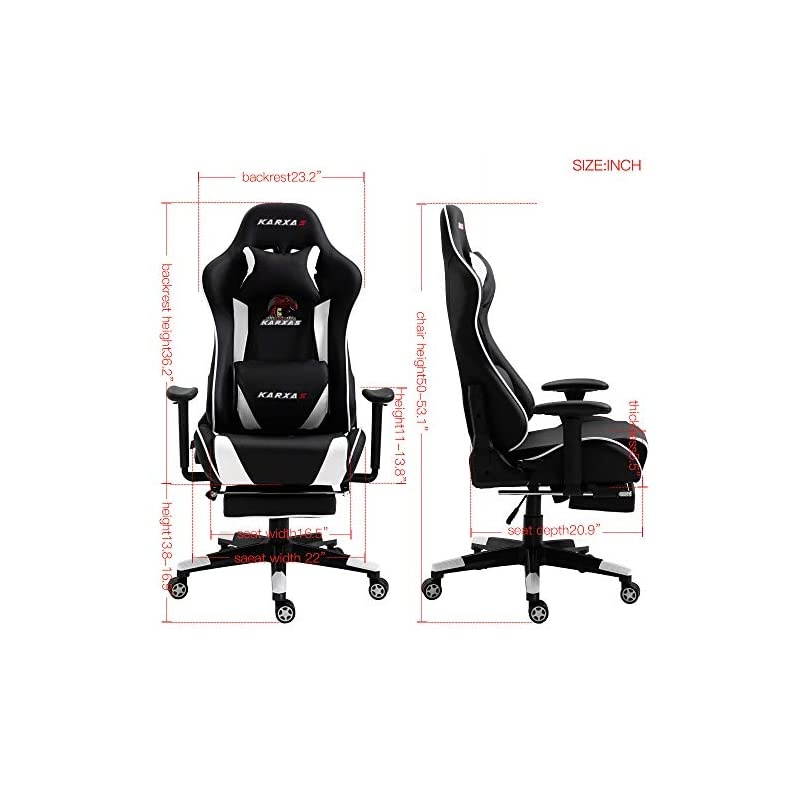 Ergonomic Gaming Chair High-Back Racing Style Gamer Chair PU Leather Height Adjustable Computer Desk Chair with Massage Lumbar Recliner Footrest and Headrest (White)
