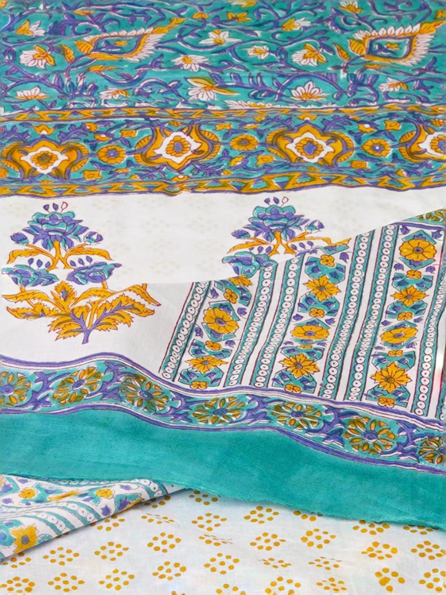 Unnati Silks Blue Cotton Printed Saree With Unstitched Blouse