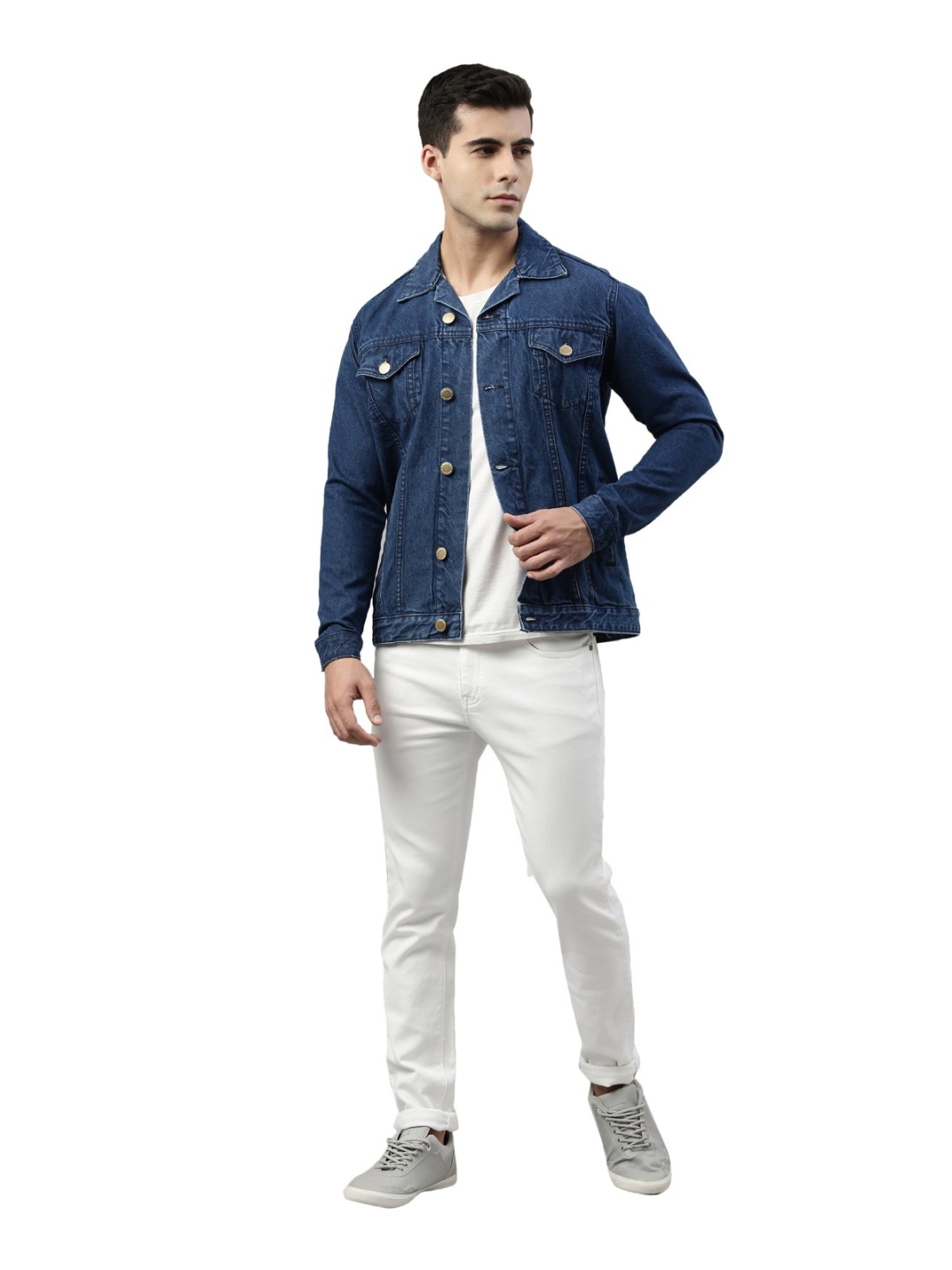 CINOCCI Blue Cotton Slim Fit Denim Jacket