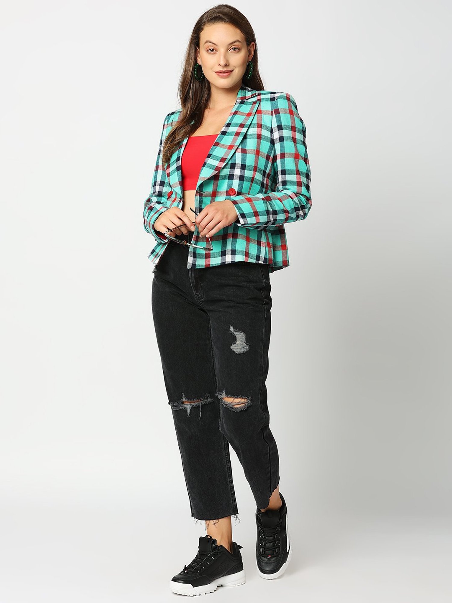 Remanika Green Pure Cotton Chequered Jacket