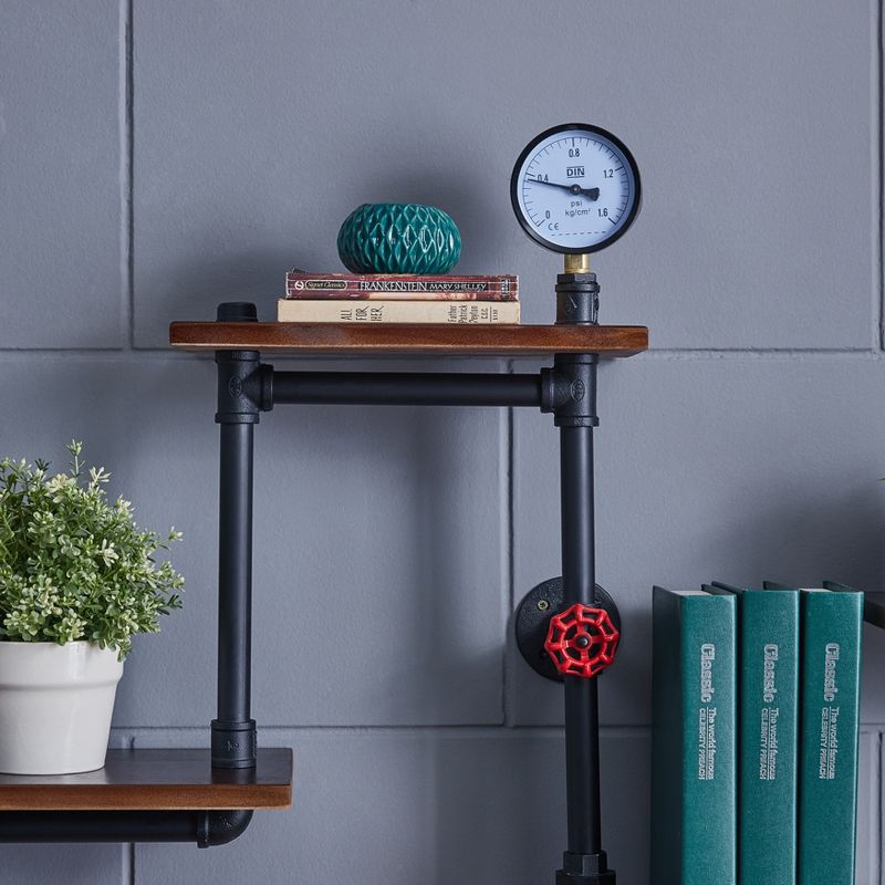 44.5" x 27.6" Tiered Horizontal Industrial Pipe Wall Shelf Brown/Black - Danya B.