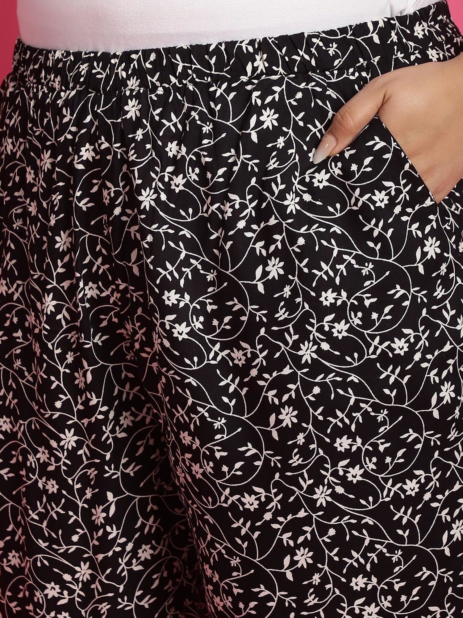 theRebelinme Black Floral Print High Rise Capris