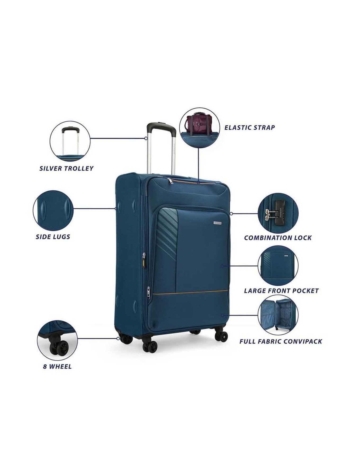 Aristocrat Vitara Blue Solid Soft Large Trolley Bag - 47 cm