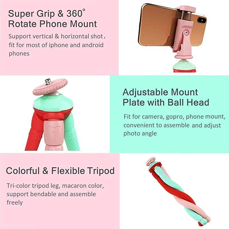 Phone Tripod Flexible Detachable Legs  Camera Stand Holder 12.6inch with Wireless Remote, Universal Clip Compatible with iPhone, Cellphones, iPad, Sports Camera (Blue)