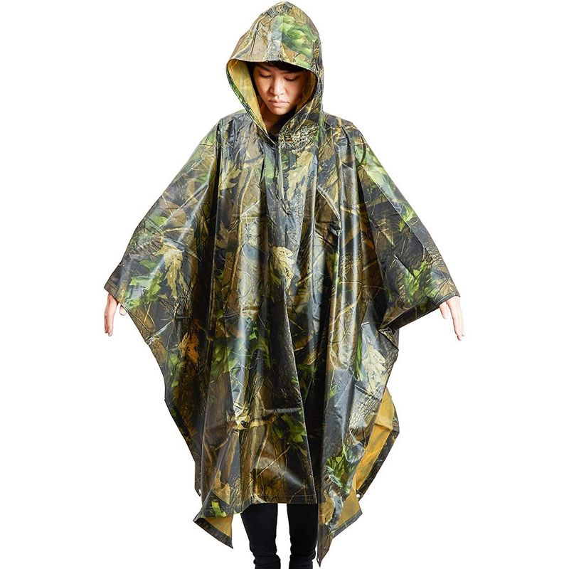 Okuna Outpost Military Rain Poncho with Hood for Men, Camouflage Design, For Hunting or Outdoors (76 x 56 inches)