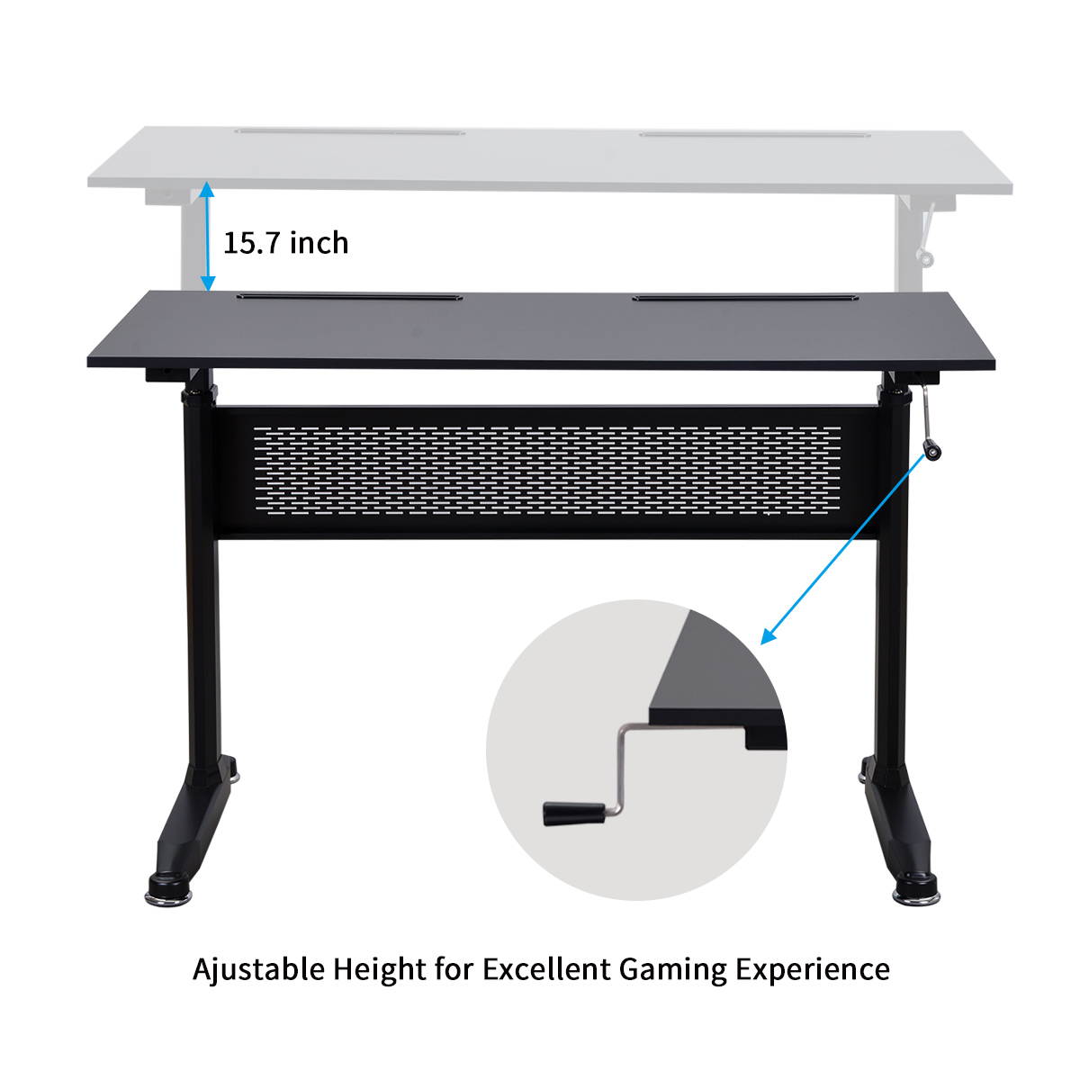 Gaming Desk Home Office Desk Adjustable Height Standing Desk with Crank Handle Manual Lifting Table Sturdy Legs With Foot Pads