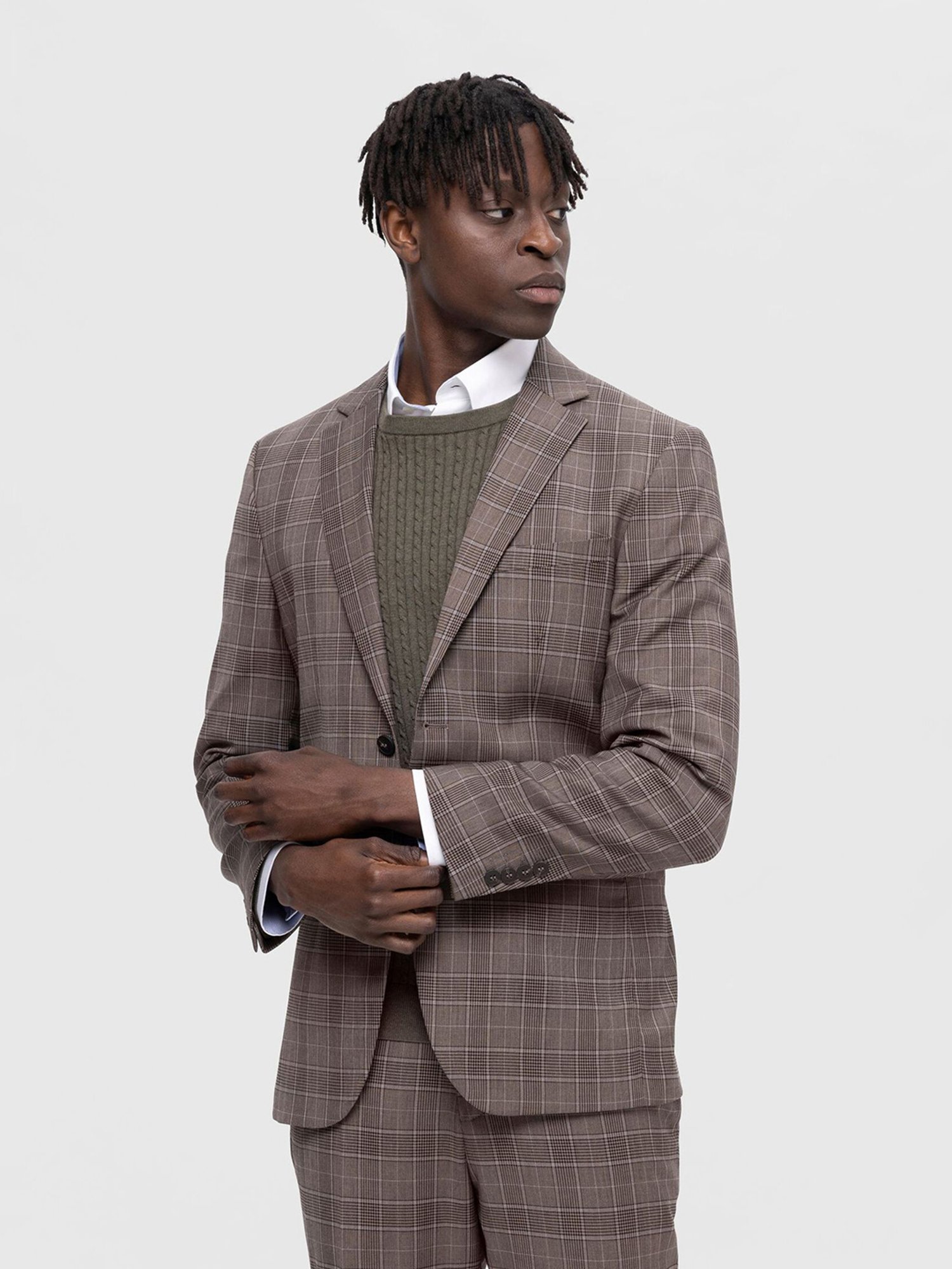 SELECTED HOMME Brown Slim Fit Check Notch Lapel Blazer