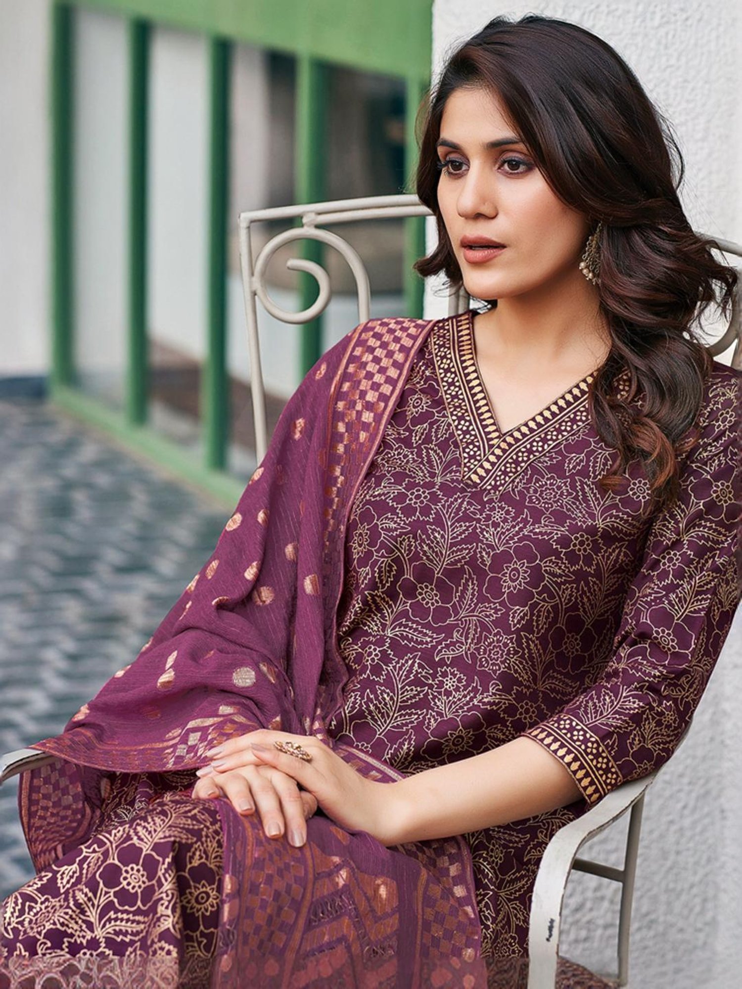 Skylee Purple Printed Kurta Pant Set With Dupatta