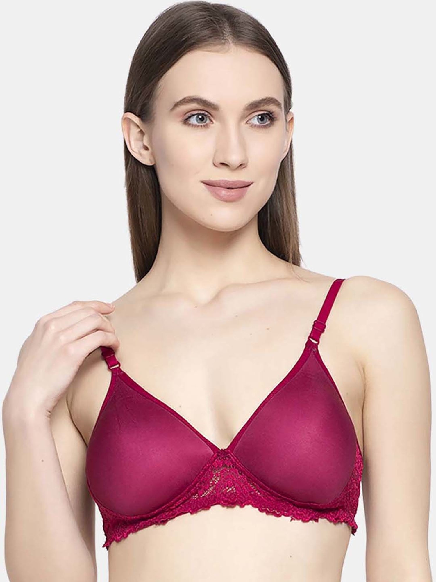 AROUSY Maroon Cotton Lace Work T-Shirt Bra