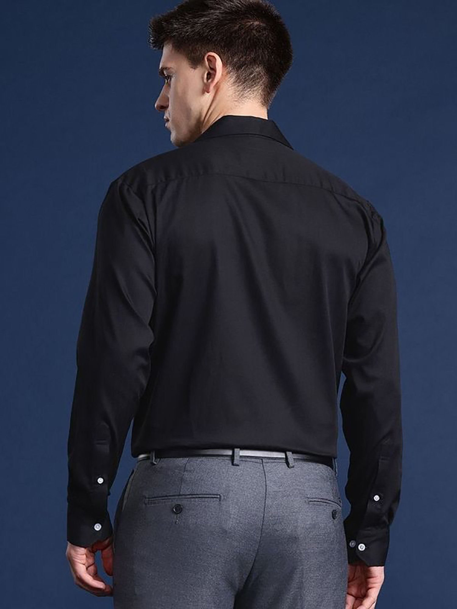 Hancock Black Cotton Relaxed Fit Solid Shirts
