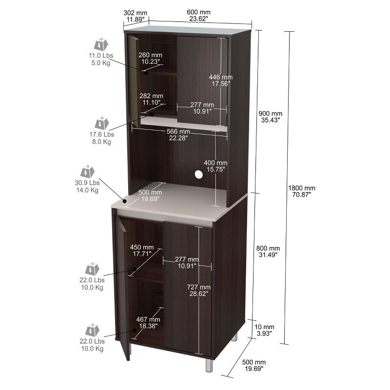 4 Door Breakroom Cabinet with Open Space Espresso/Amber Gray - Inval