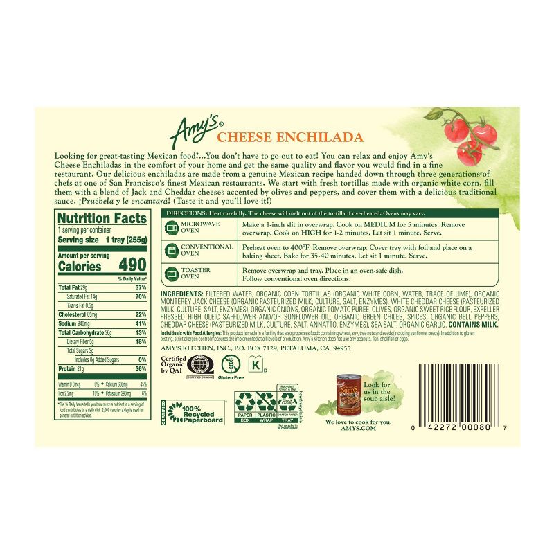 Amy's Organic Corn & Tomatoes Frozen Enchilada - 9oz