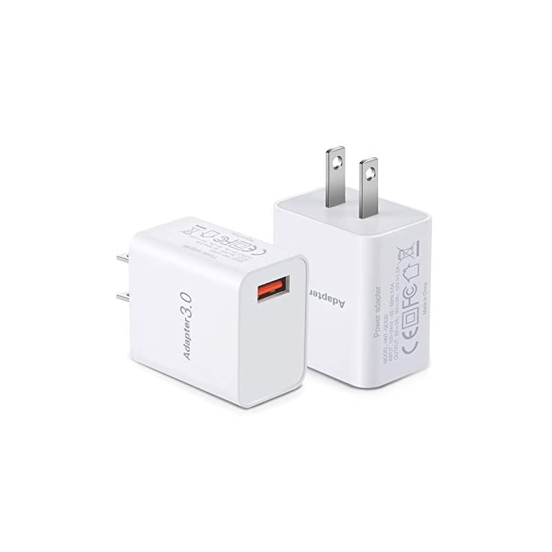 QC 30 Wall Charger Adapter  2Pack 18W USB Wall Charger Block Fast Phone Charger USB Plug Compatible with Samsung Galaxy s10 S8 S9 Note 8 iPhone iPad Tablet LG HTC White