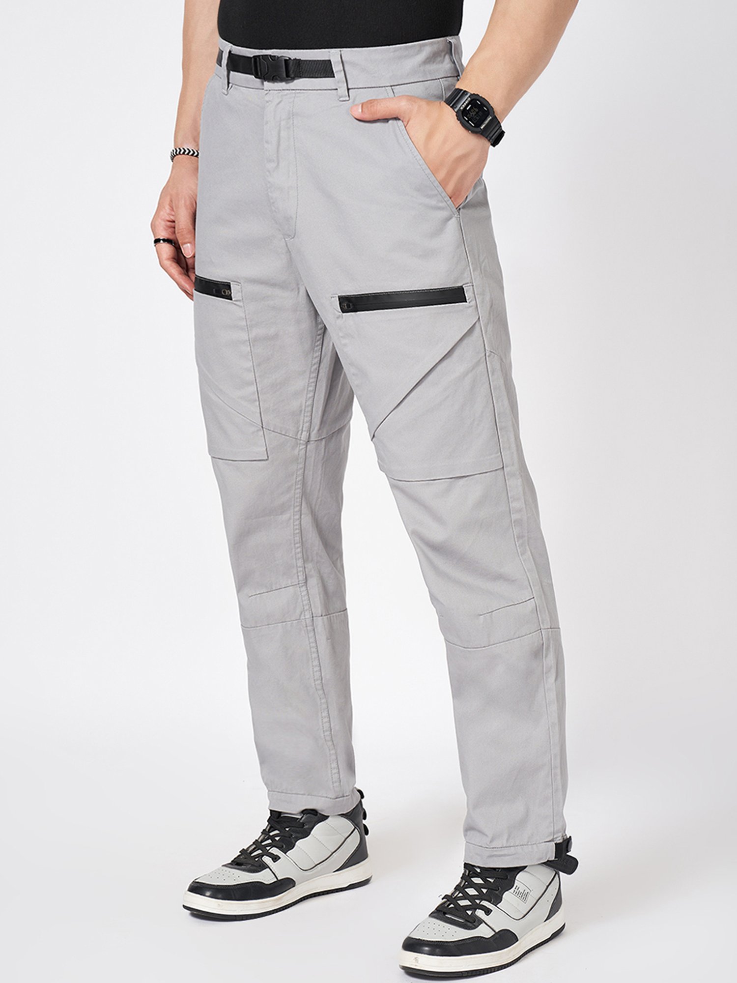 Street 808 by Pantaloons Gray Dawn Cotton Regular Fit Solid Trackpant