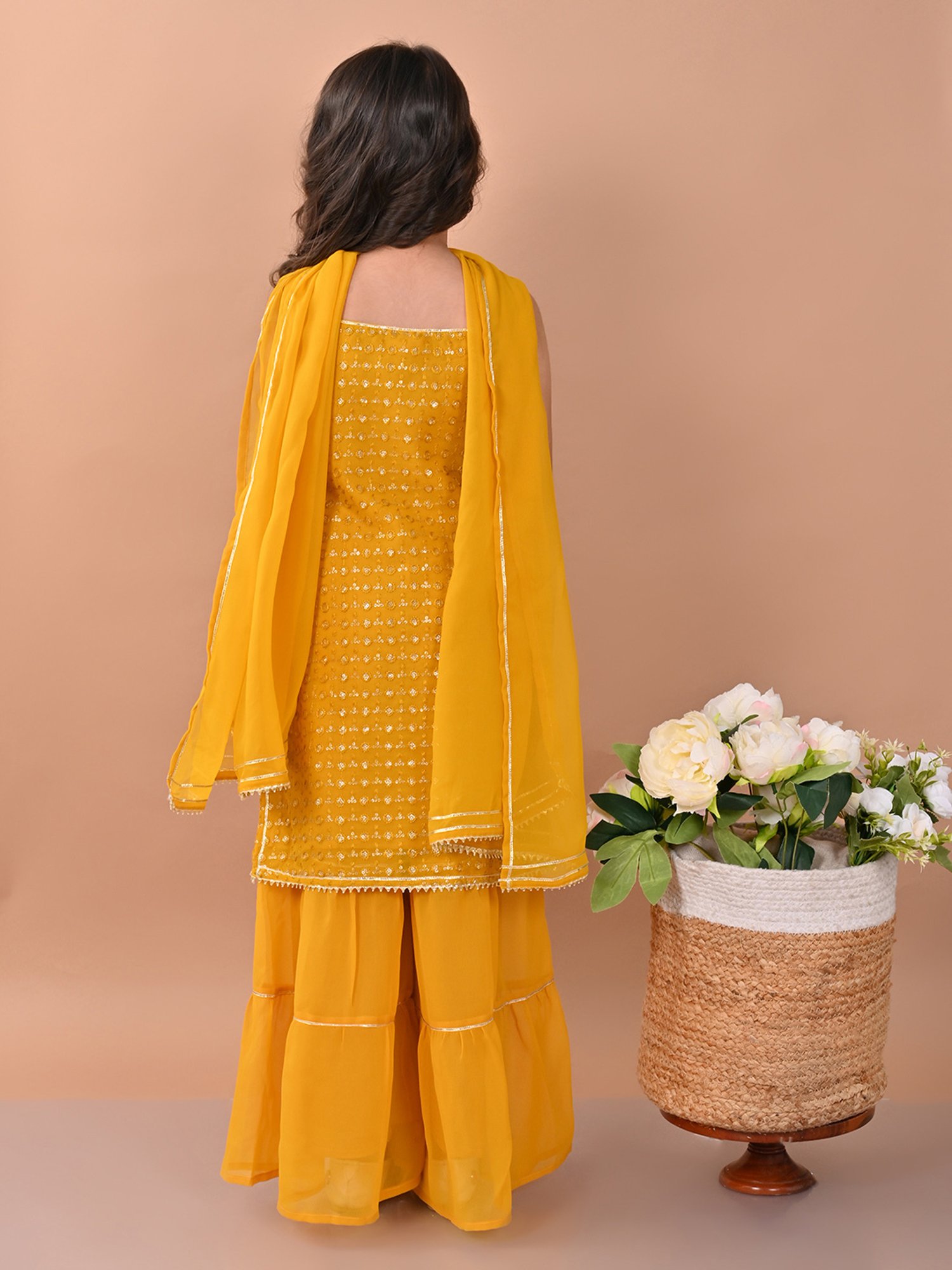 Many Frocks Kids Blue Embellished Top with Plazzos