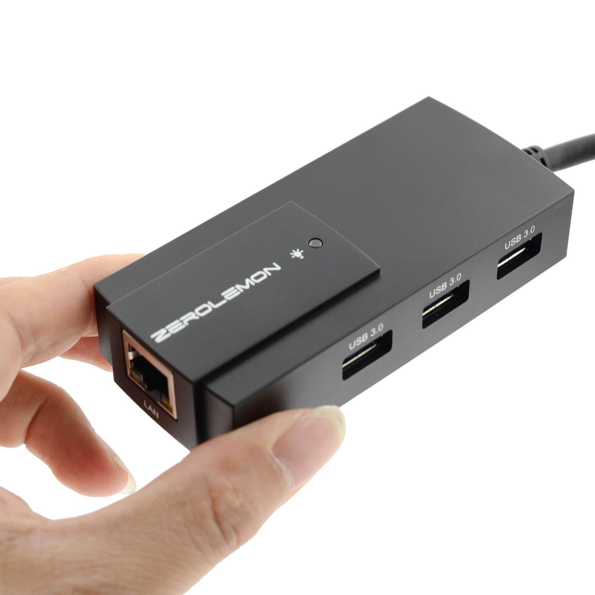 [3*USB 3.0 + 1*Gigabit Ethernet Adapter] ZeroLemon 3 Ports USB 3.0 Bus-Powered Hub with RJ45 10/100/1000 Gigabit Ethernet Converter LAN Wired Network Adapter for Laptops