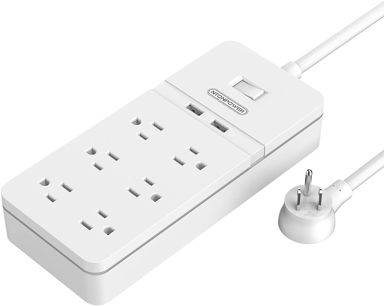 Surge Protector Power Strip with USB - NTONPOWER Flat Plug Extension Cord 5FT, 6 Outlets 2 USB Desktop Charging Station, ETL Listed, 15A Circuit Breaker, Wall Mount for for Home and Office - White