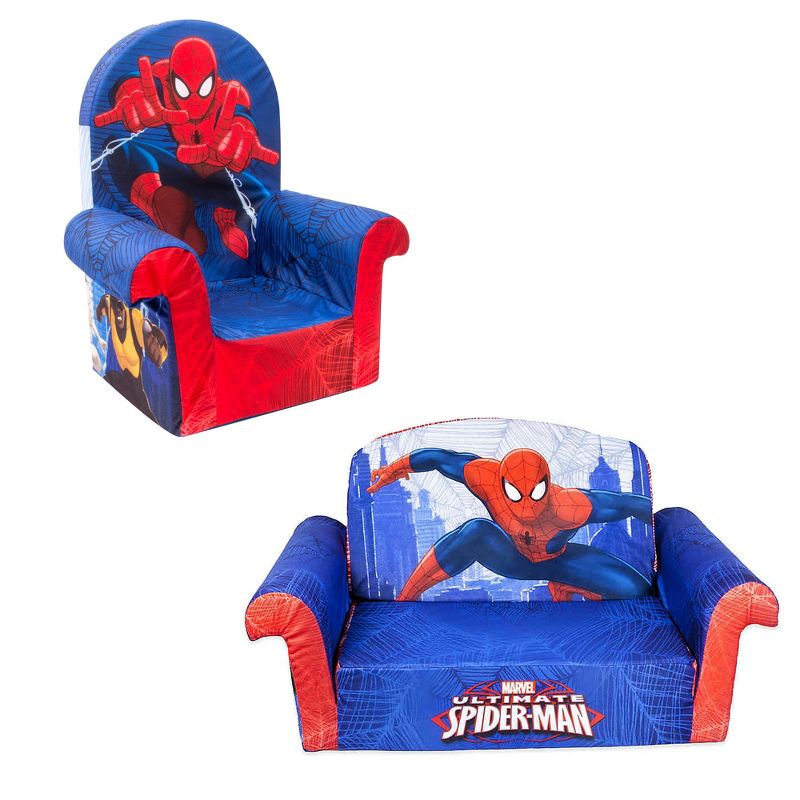 Marshmallow Furniture Comfy Foam Toddler 2-in-1 Couch & Chair Kids Furniture Package for Ages 2 Years Old and Up, Marvel Spider-Man
