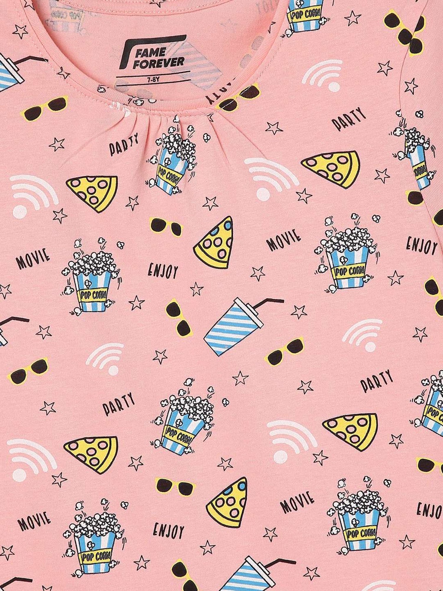 Fame Forever by Lifestyle Kids Peach Cotton Printed T-Shirt