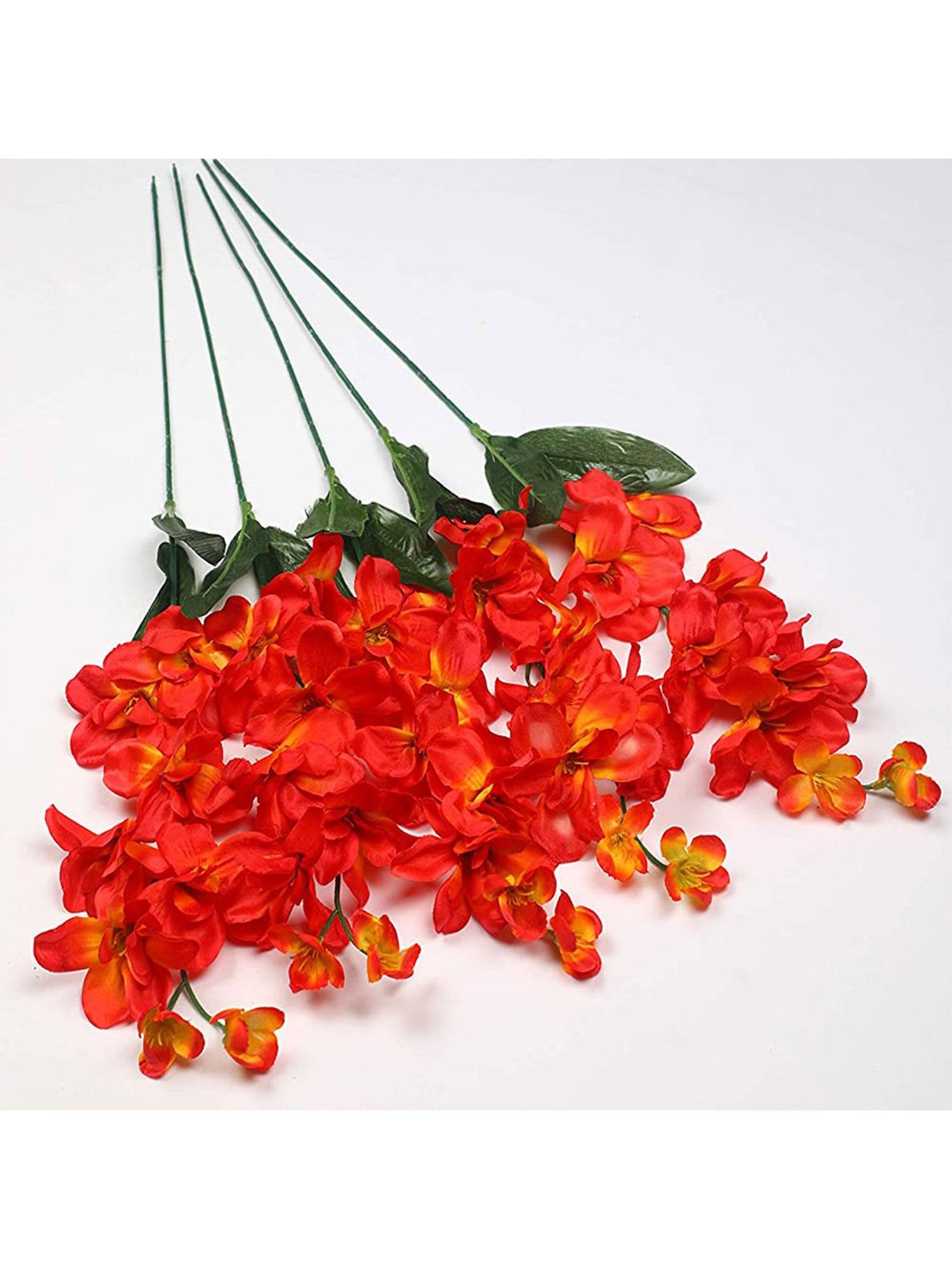 Amflix Orange Artificial Bonsai Orchid Flower Plant Without Pot