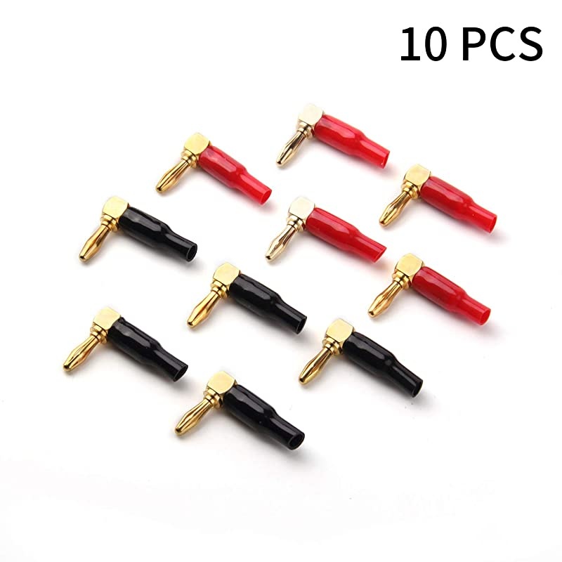 10pcs Right Angle Speaker Plugs 4mm016quot 90 Degree Speaker Connector Right Angle Banana Plugs for Speaker Wire Red and Black by