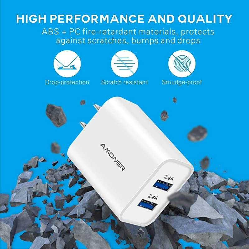 Wall Charger, 2Pack 24W 2-Port USB Plug Cube Travel Wall Charger for iPhone 12/Mini/11/Pro/ProMax/Xs/XS Max/XR/X/8/7, Galaxy10/9, Note10/9, and More