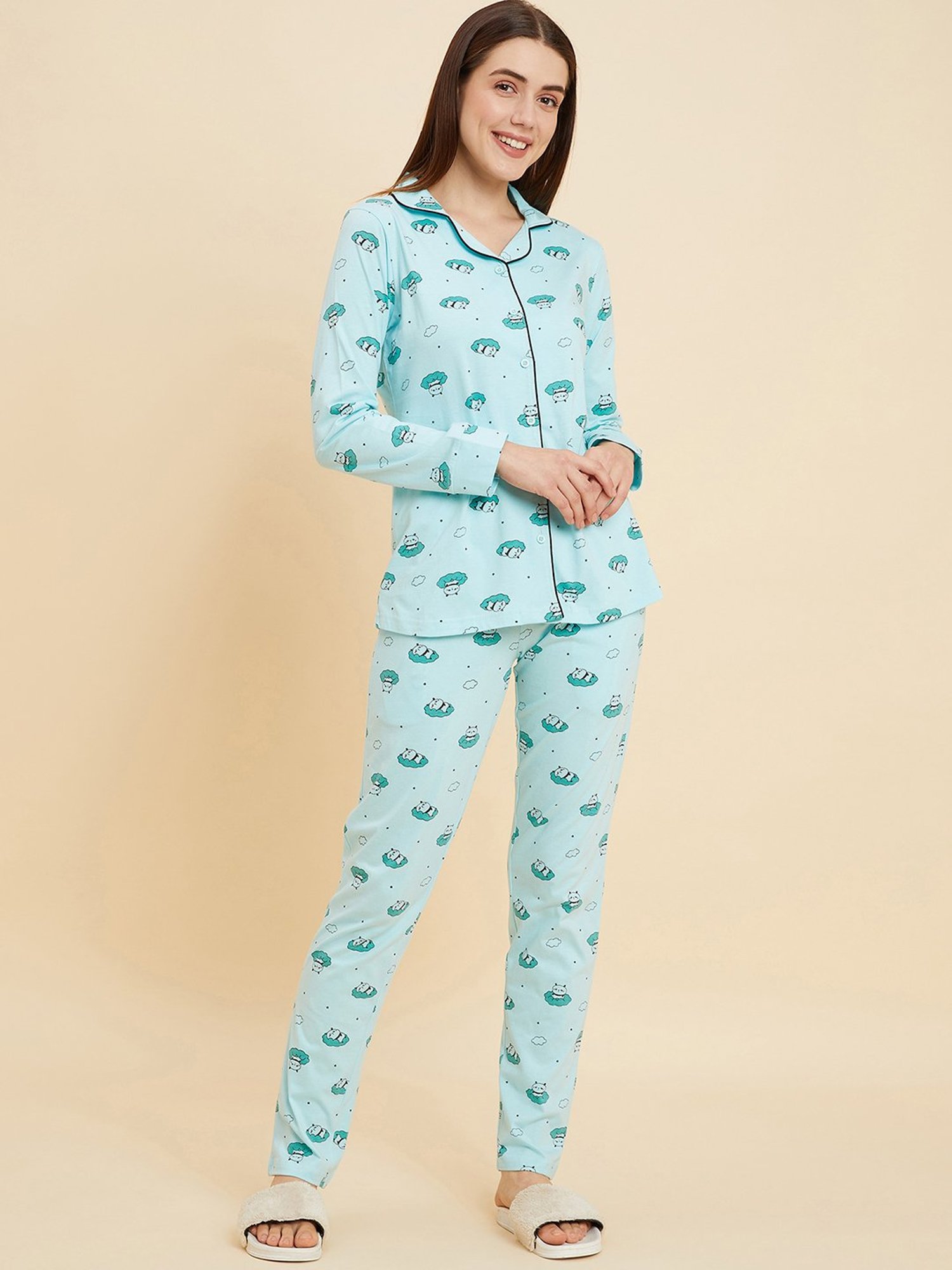 Sweet Dreams Mint Green Cotton Graphic Print Shirt Pyjama Set