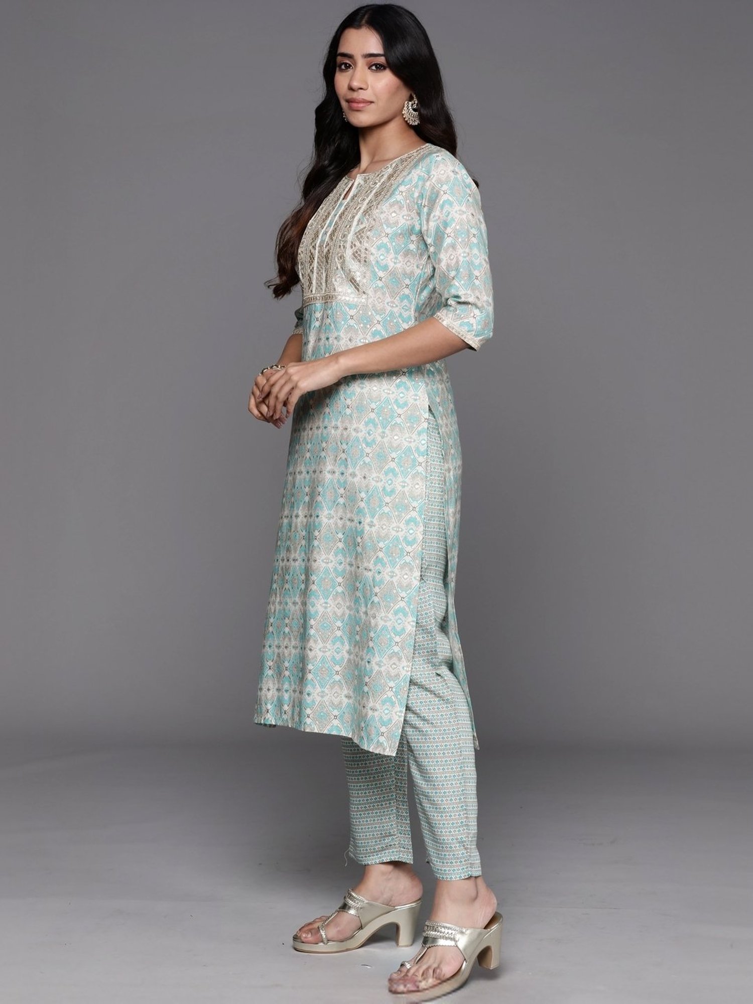 Libas Blue Embroidered Kurta Pant Set With Dupatta