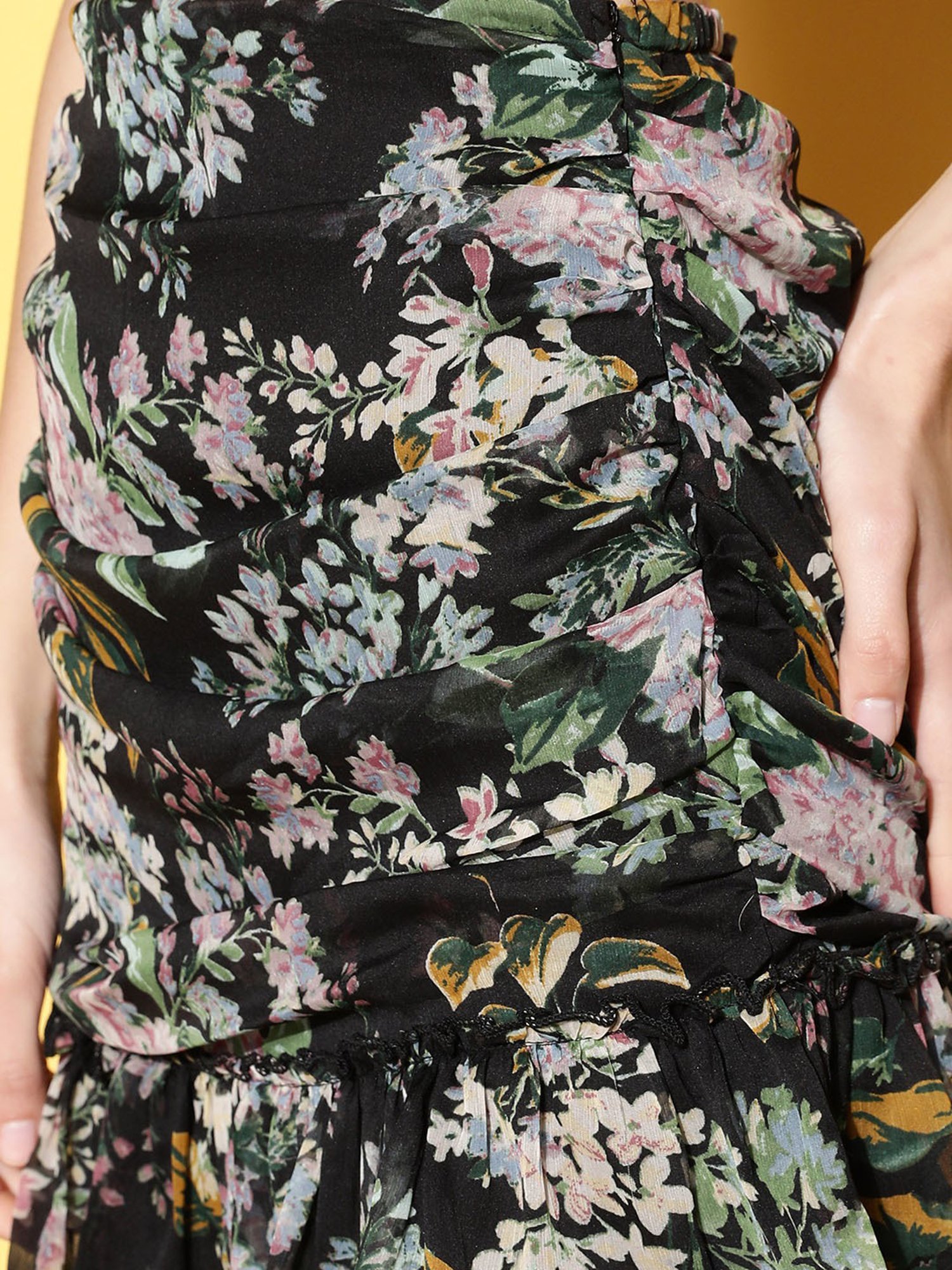 Anvi Be Yourself Black Printed A-Line Skirt