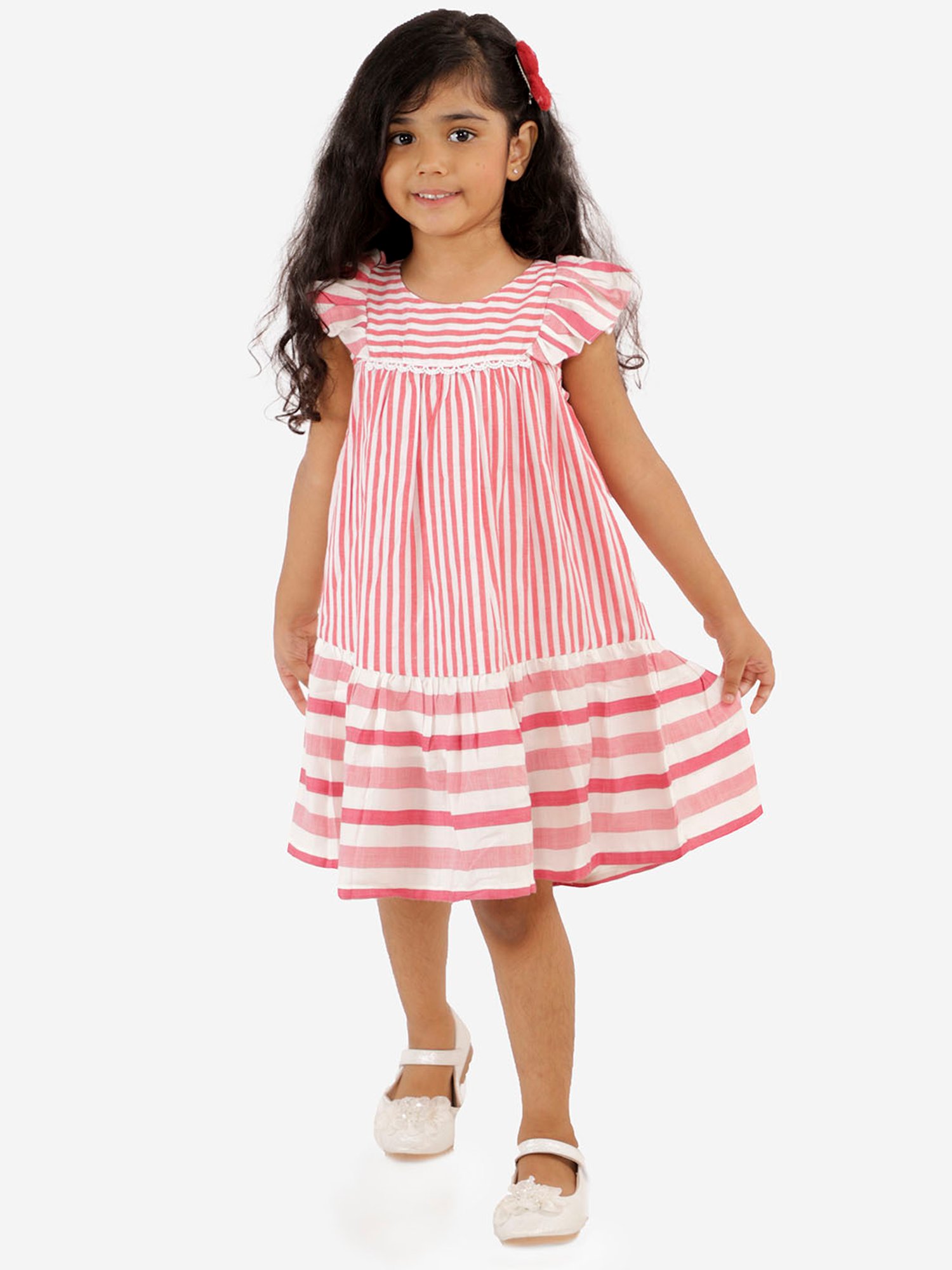 Lil Drama Kids White & Pink Striped Dress