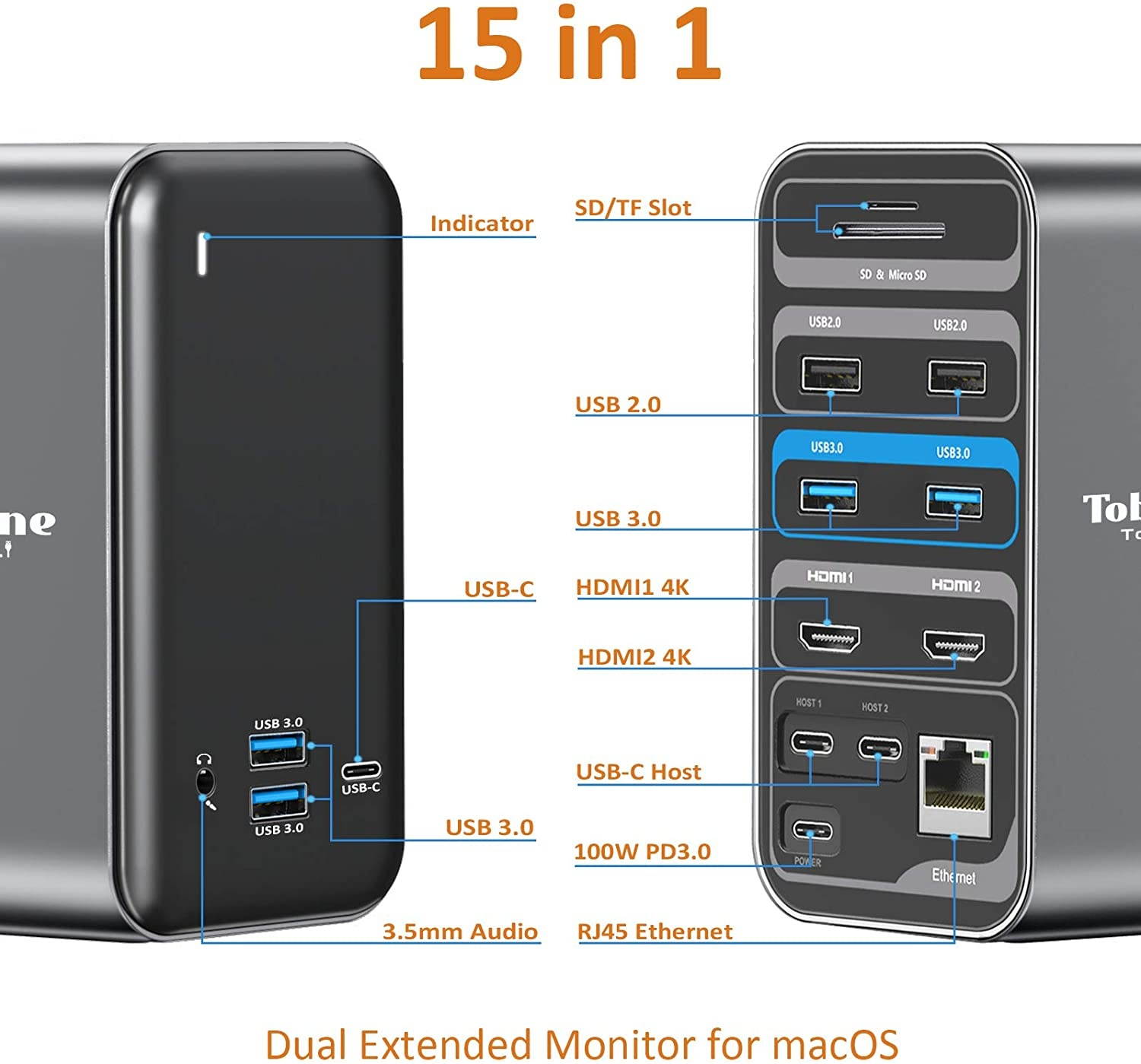 USB C Docking Station Dual Monitor for MacBook Pro 15 in 1 USB C Laptop Docking Station Dual Monitor HDMI for MacBook Pro Air with 2 4K HDMI Display 6 USB AUSB C SD&Micro SDLAN 87W PD 3.0