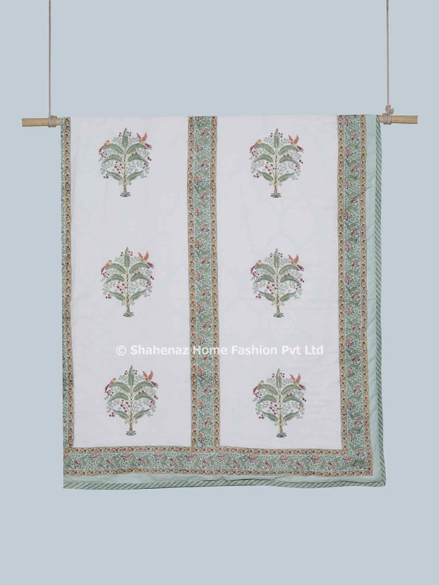 Shahenaz Parrot Bootah Printed Green Cotton Double Reversible Dohar