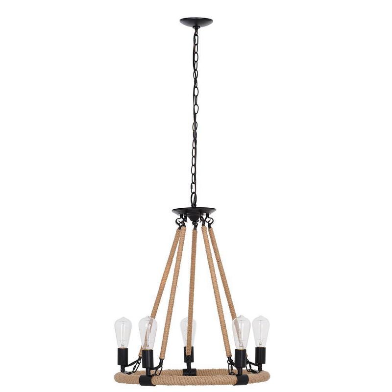 27.5" Five Light Chandelier with Rope Accent Matte Black - Cresswell Lighting