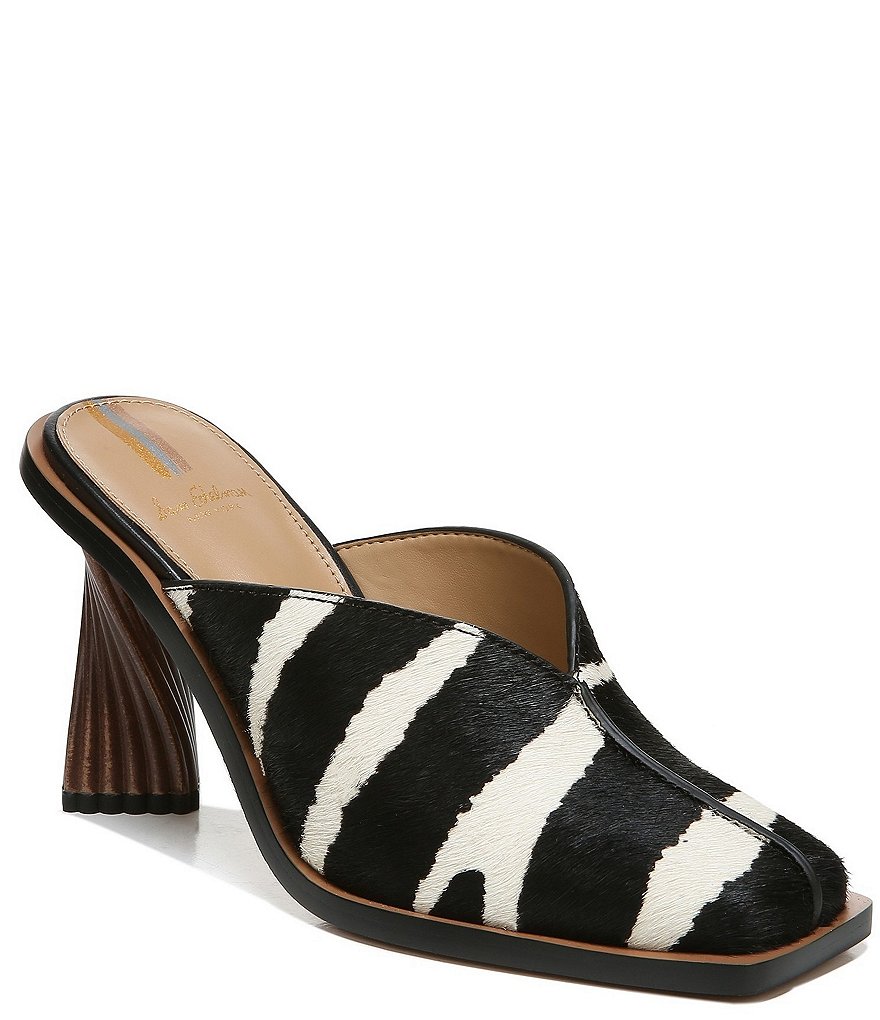 Sam Edelman Everly Animal Printed Haircalf Sculptural Heel Dress Mules
