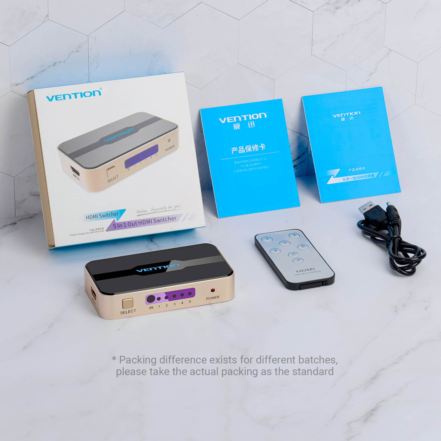 Vention HDMI Switcher 5 In 1 Out 4K*2K 3D HD HDMI Splitter