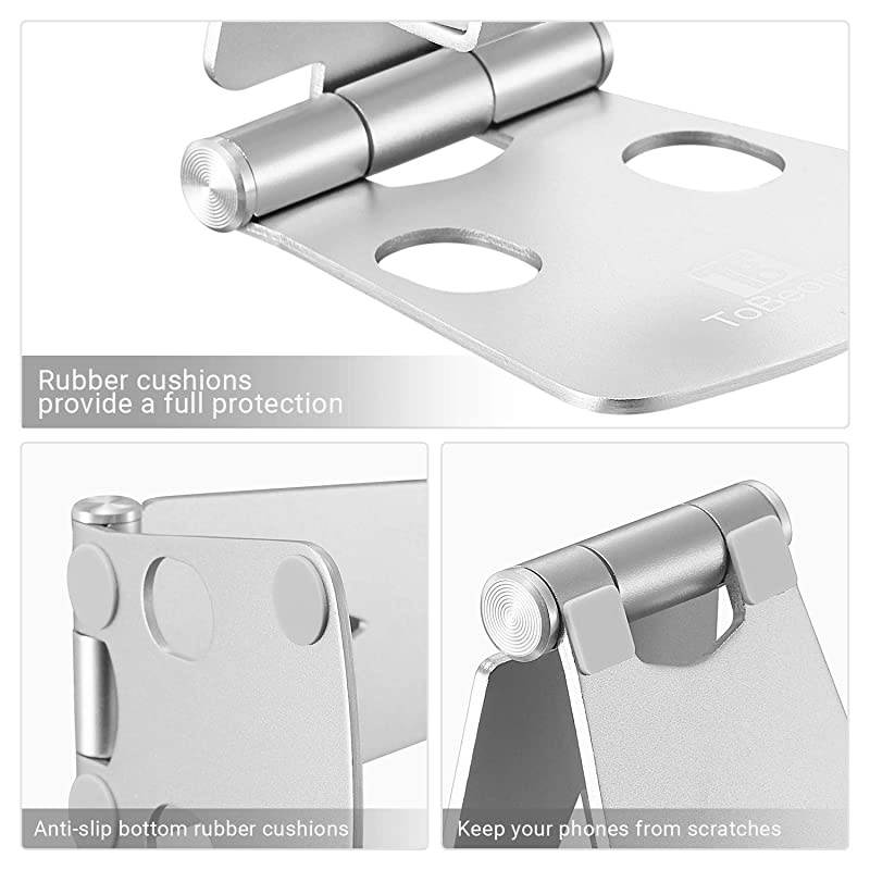 Adjustable Cell Phone Stand  Desk Phone Holder Portable Small Size Dual Angle Desktop Dock Compatible with iPhone 12 11 XR XS X 8 7 6 Plus Samsung Google Office Home Decor Silver
