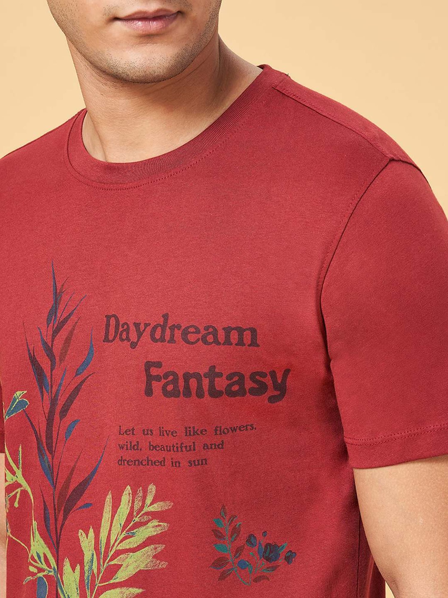 Urban Ranger by Pantaloons Rust Cotton Slim Fit Printed T-Shirt