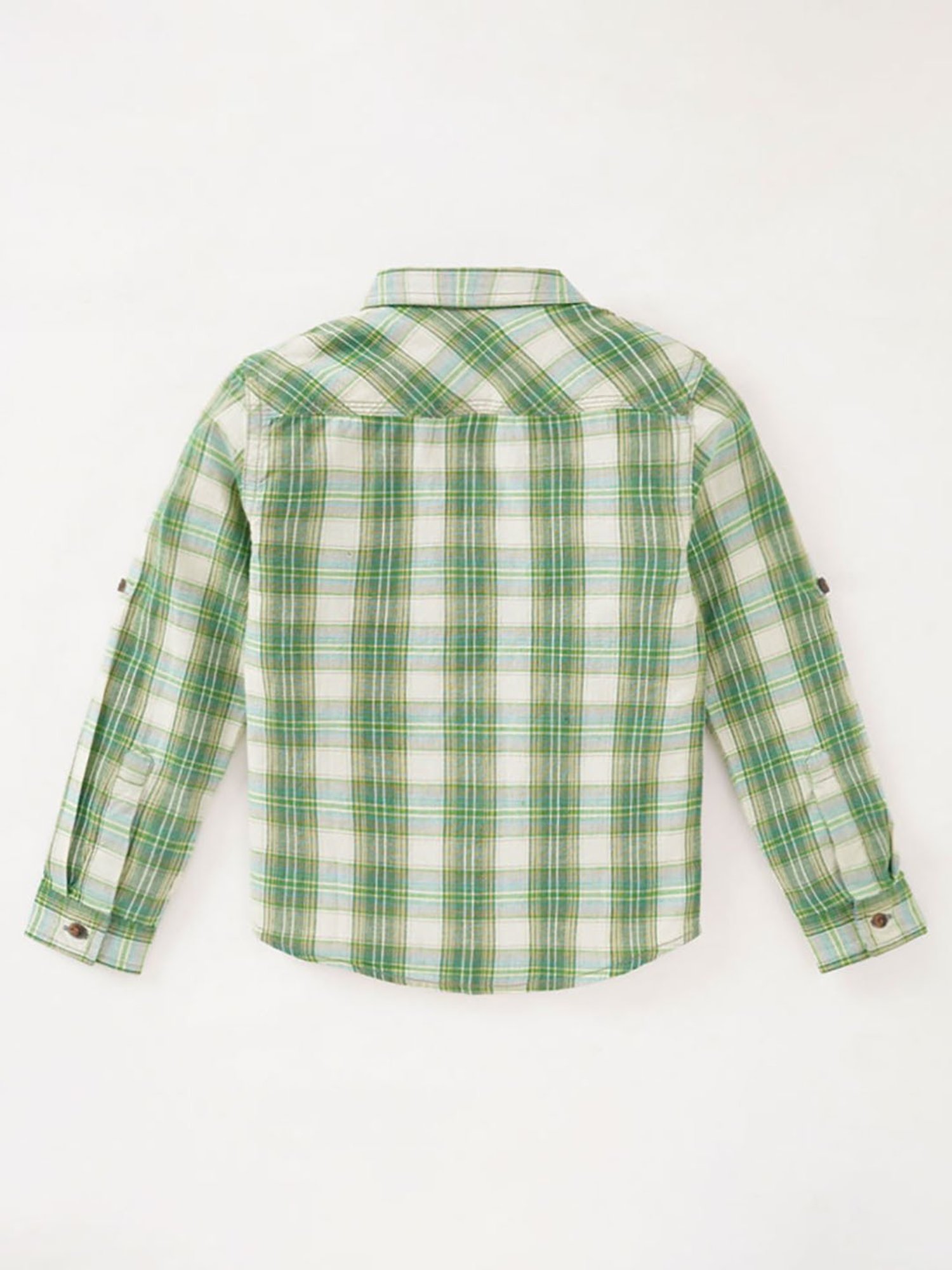 Ed-a-Mamma Kids Green & White Checks Full Sleeves Shirt
