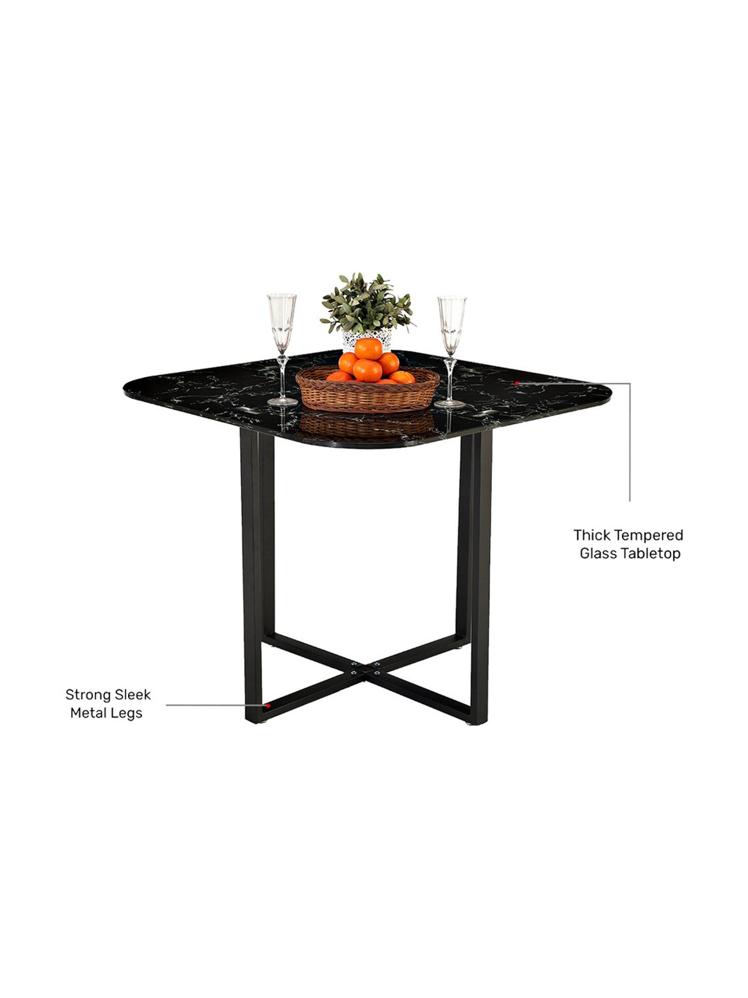 Pure Jenna Metal 4 Seater Dining Set in Black Finish