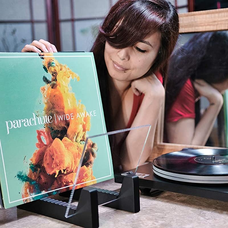 Vinyl Record Storage Holder - Vinyl Storage Rack 50 Album Holder Display Stand - Pine Wood Record Album Storage with Flame Polished Acrylic Ends - Vinyl Record Holder for Albums and LPs