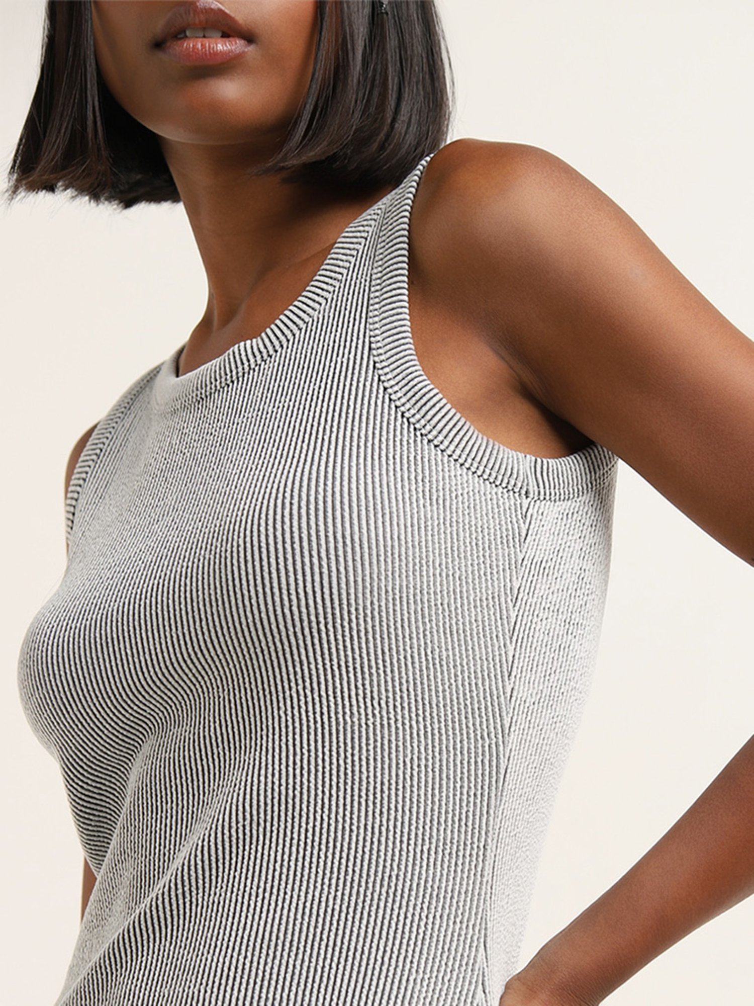 Studiofit by Westside Black & White Ribbed Bodycon Cotton Dress