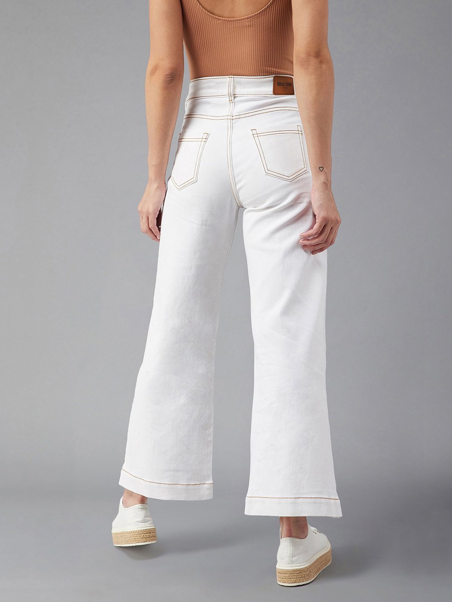 DOLCE CRUDO White Denim Flared Fit Mid Rise Jeans