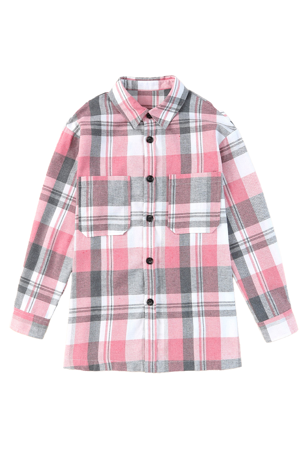 Pink Long Sleeve Collared Button Up Flannel Shacket